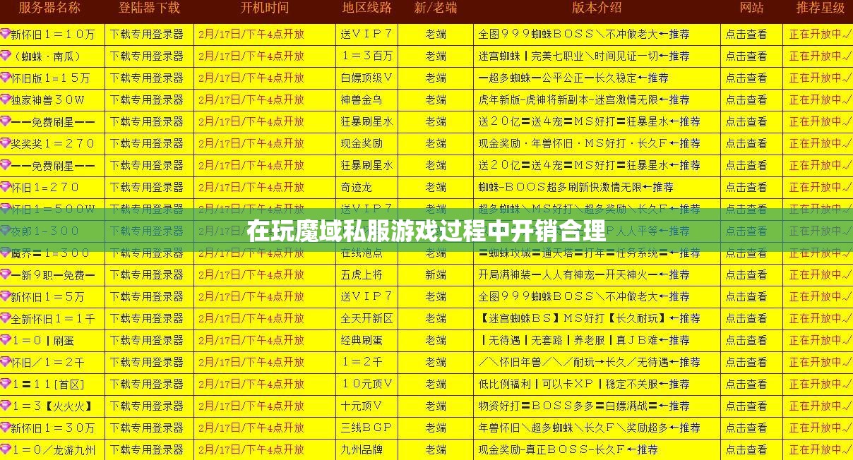 在玩魔域私服游戏过程中开销合理